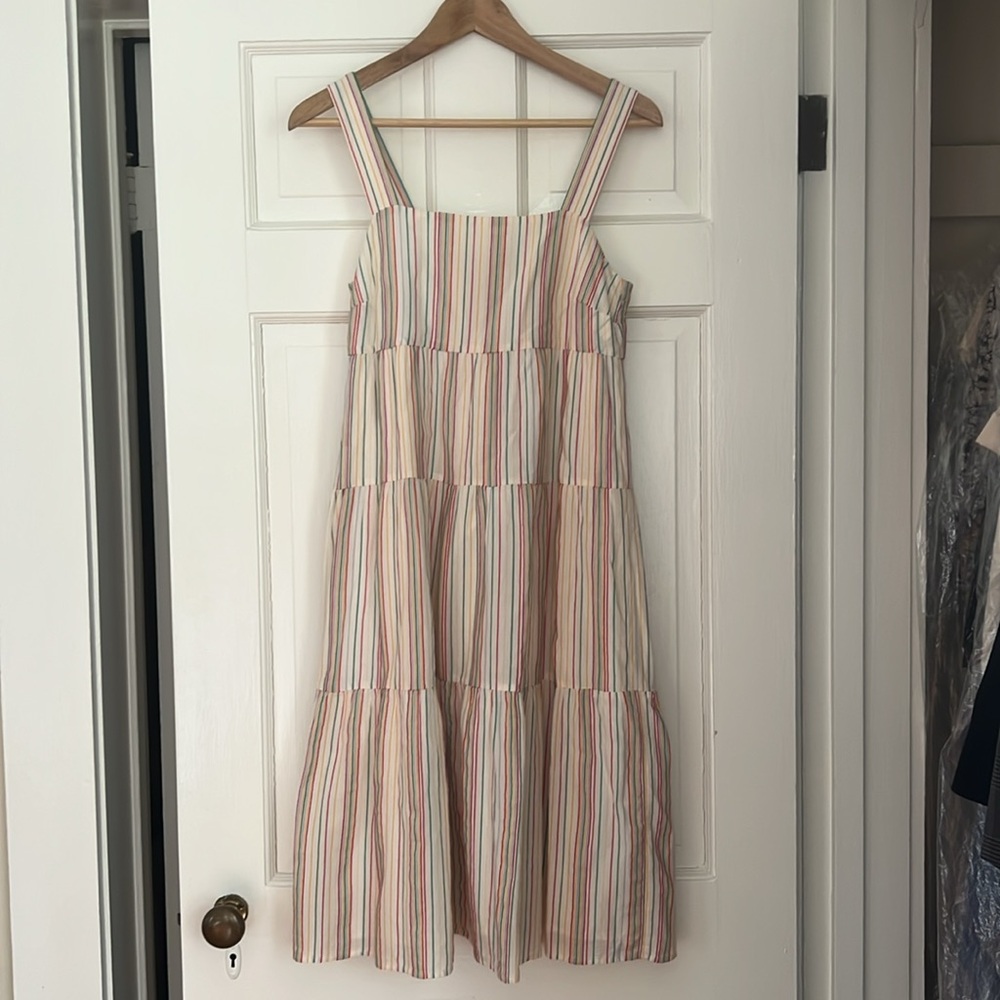 Madewell Tiered Midi Dress in Textured Rainbow Stripe (Size 00) - Picture 4 of 12